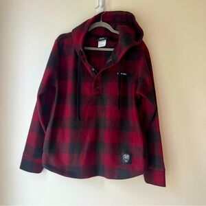 Country Liberty Hoodie XS Red Black Buffalo Plaid Fleece Pullover Unisex Cozy